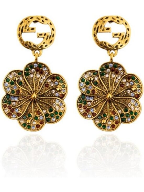 Jewelry - Chic Vintage Floral Dangle Earrings for Women - Gold Plated Fashion Jewelry